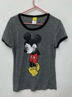Disney Heather Grey, Black Shy Mickey Mouse Ringer Tee Size XG Juniors
